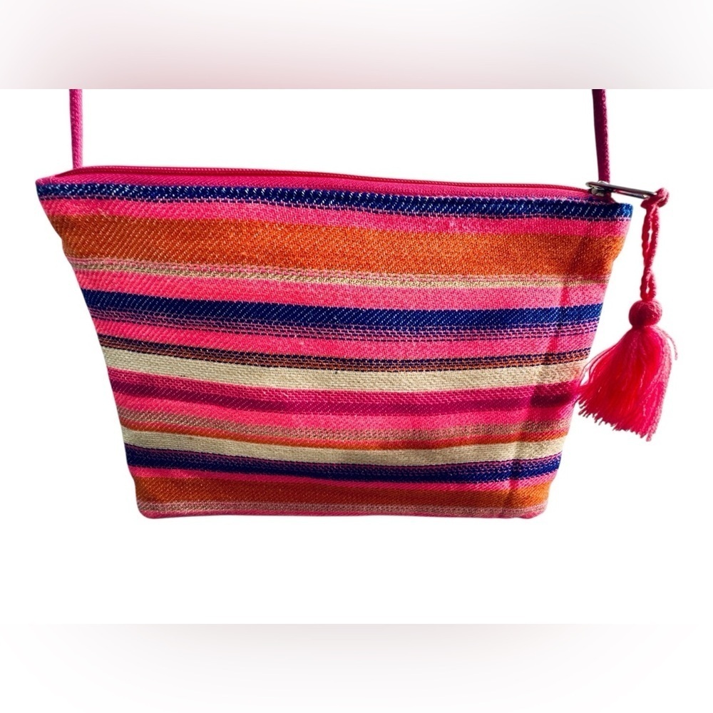 America & Beyond Pink & Orange Striped Crossbody Bag Beach Bag